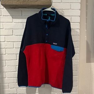 Patagonia Red and Black Fleece with Blue Trim